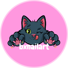 imagem com fundo rosa com a logo de um gato preto mostrando as unhas pintadas, com a língua para fora e embaixo escrito bxnailart
